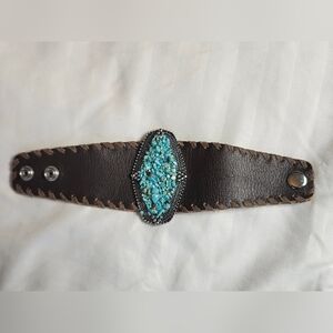 Brown Leather Bracelet with Turquoise Stone